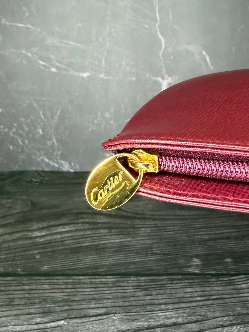 Cartier Bordeaux Leather Zip Pouch Must de Cartier Cosmetic Case Full Inclusion